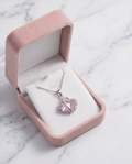 Heart Shaped Crystal Pendant with Silver Plated Necklace - Pink Panther × 1